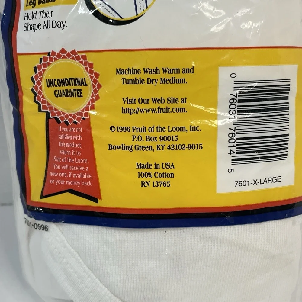 New Fruit Of The Loom Mens XL  42-44 White Brief Underwear 3 Pack 1996